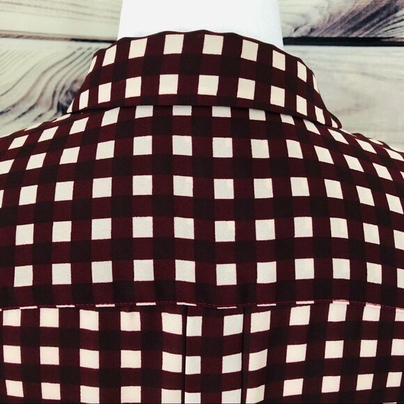 The Limited Ashton Burgundy Gingham Plaid Button Down Long Sleeve Shirt - Picture 9 of 13